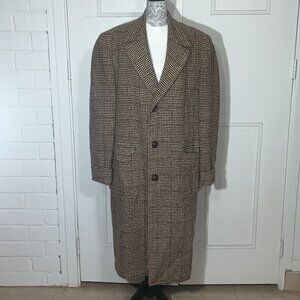 Vintage 50s British Tweed Overcoat XL Union Made Wool Long Trench Coat Brown